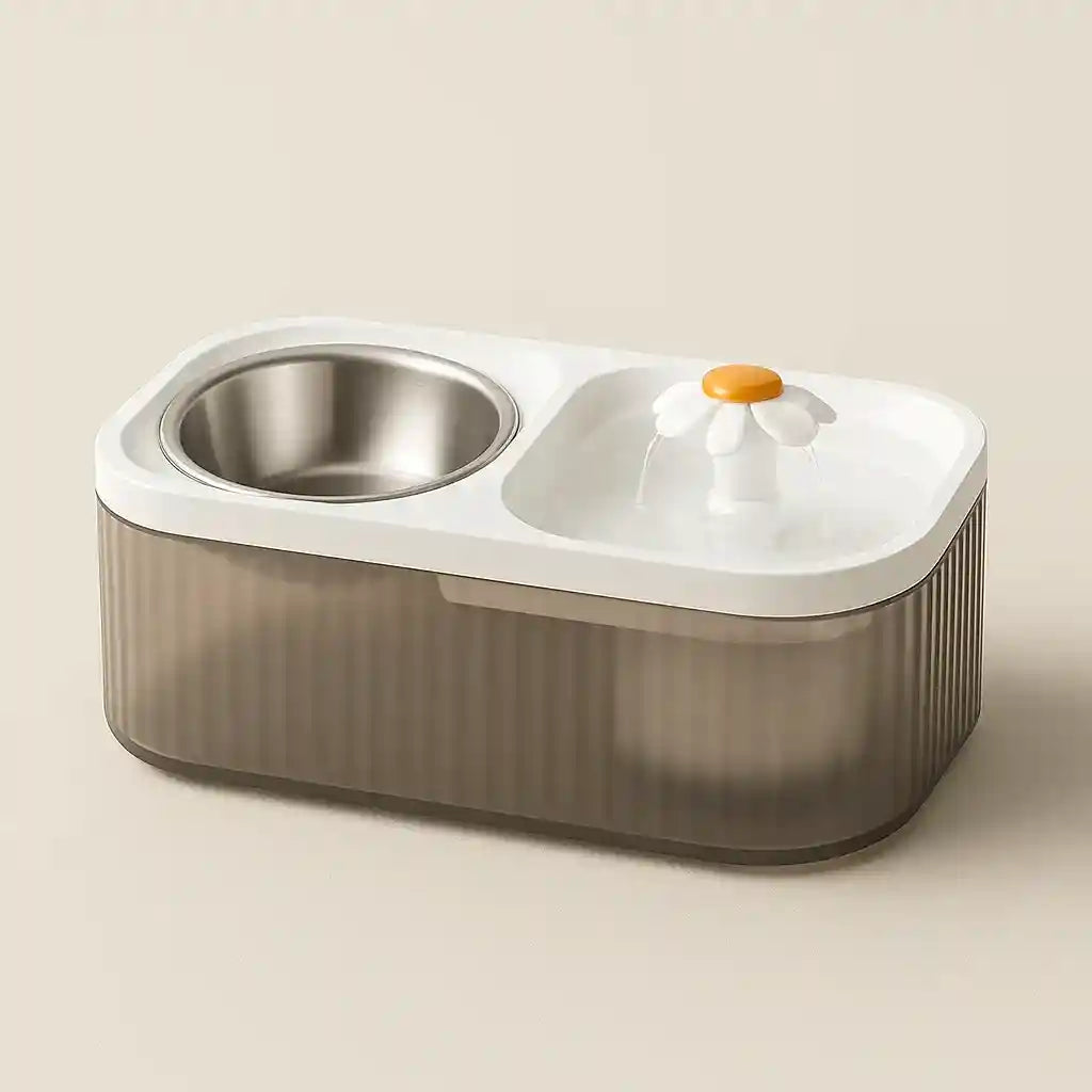 Fontaine à eau automatique + Gamelle inox pour chat – 2-en-1, silencieuse & filtrante