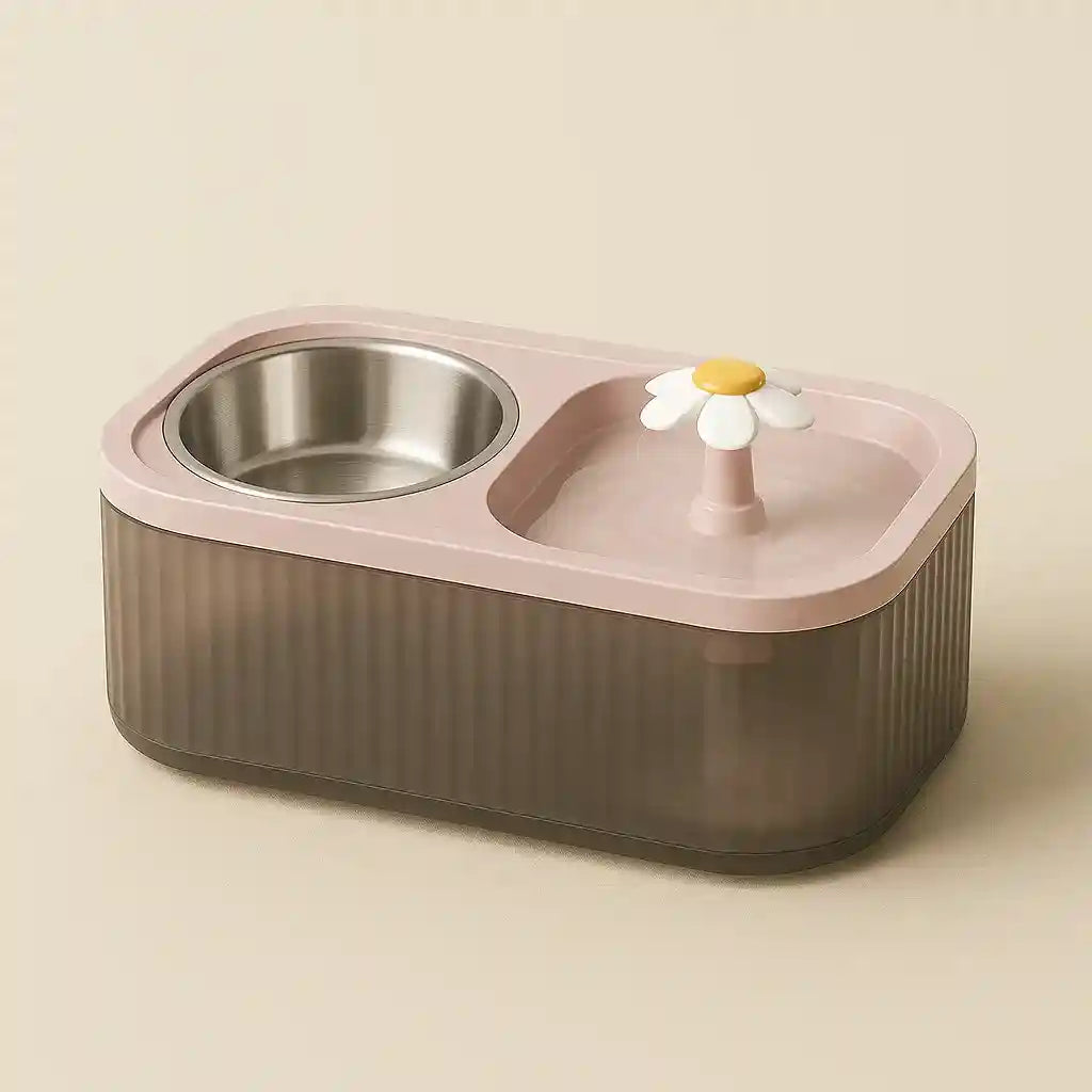 Fontaine à eau automatique + Gamelle inox pour chat – 2-en-1, silencieuse & filtrante