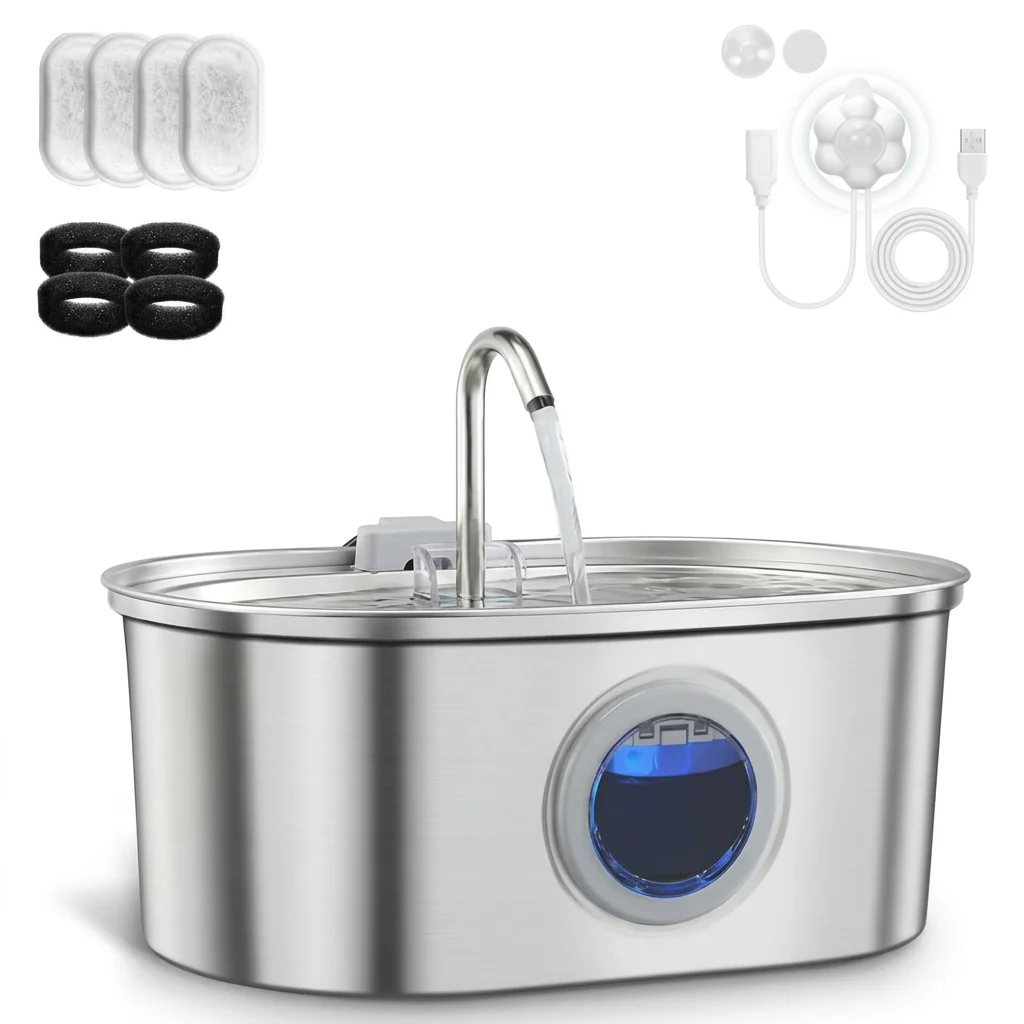 Fontaine à eau pour chat inox sans fil - Bec cascade 3,2 L