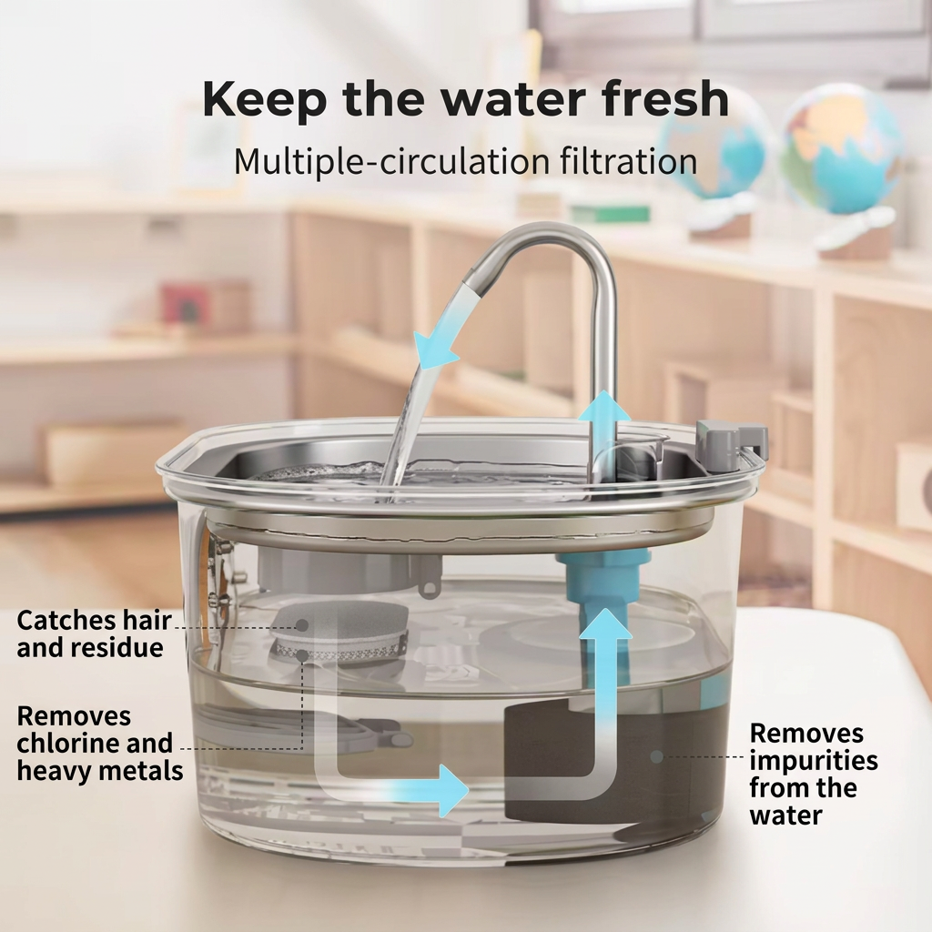 Multiple-circulation filtration of the water fountain