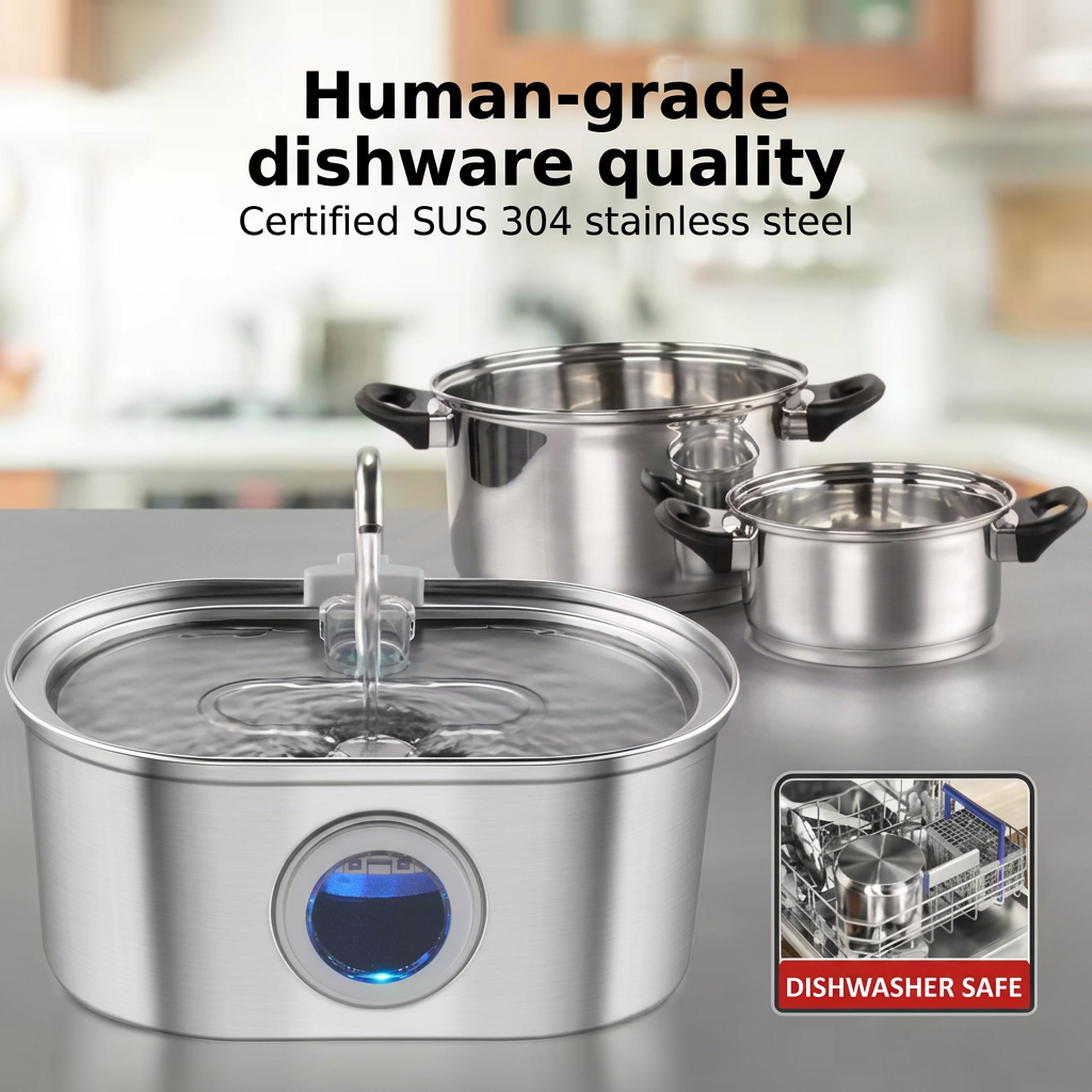 SUS 304 stainless steel fountain and dishwasher-safe tank