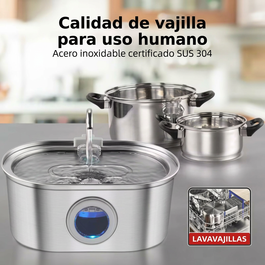Fuente de acero inoxidable SUS 304 y depósito apto para lavavajillas
