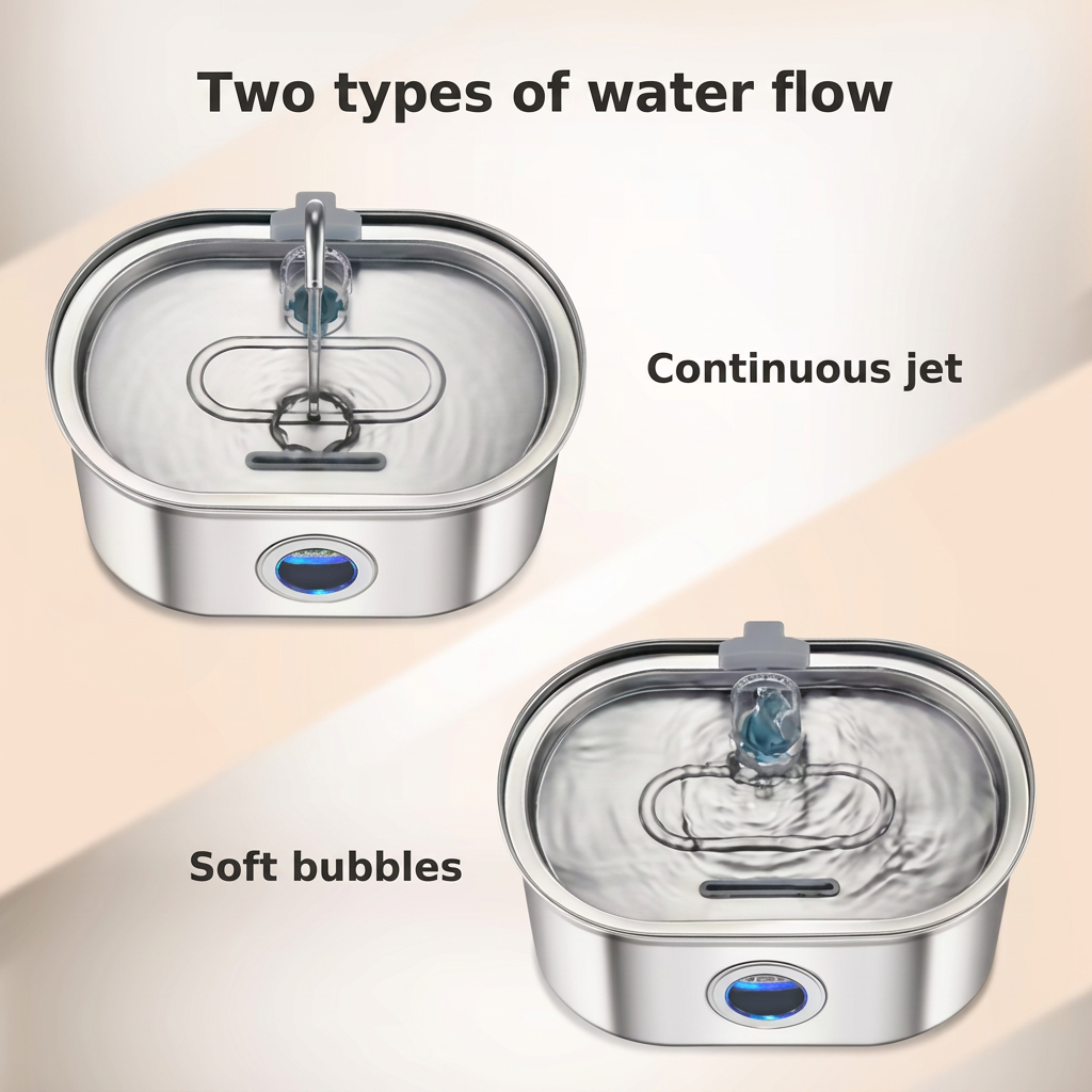 Two water flows: continuous jet and soft bubbles