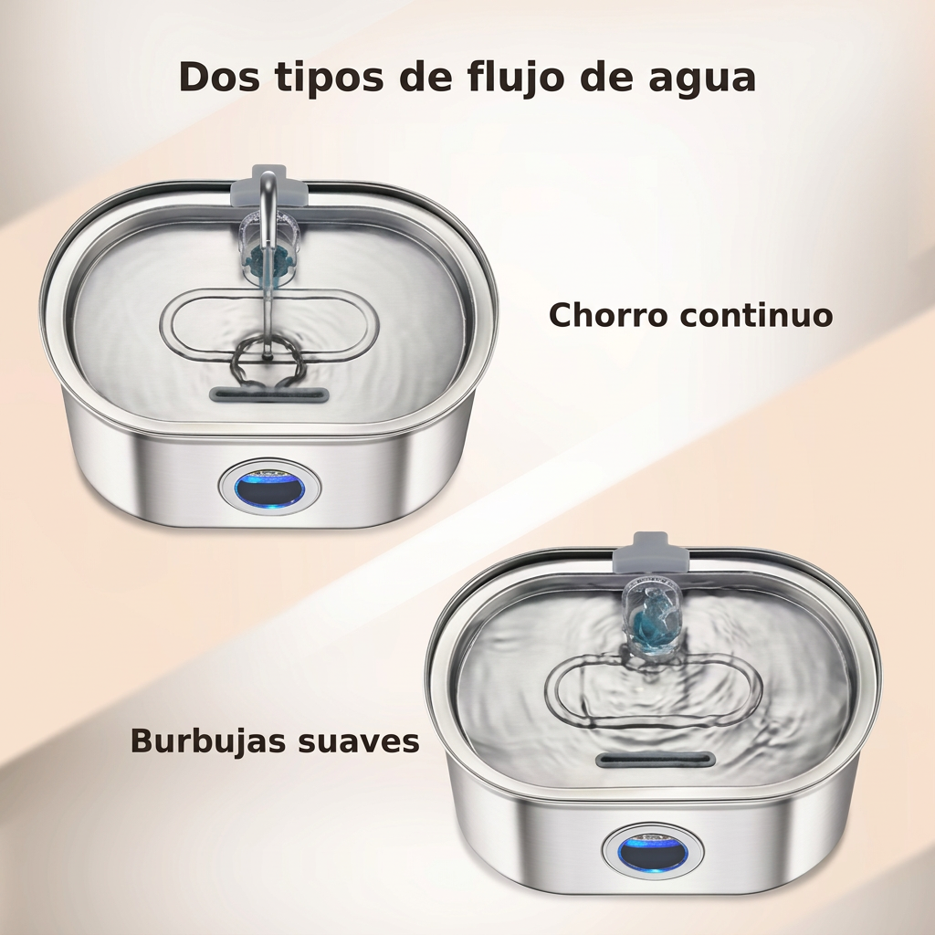 Dos flujos de agua: chorro continuo y burbujas suaves