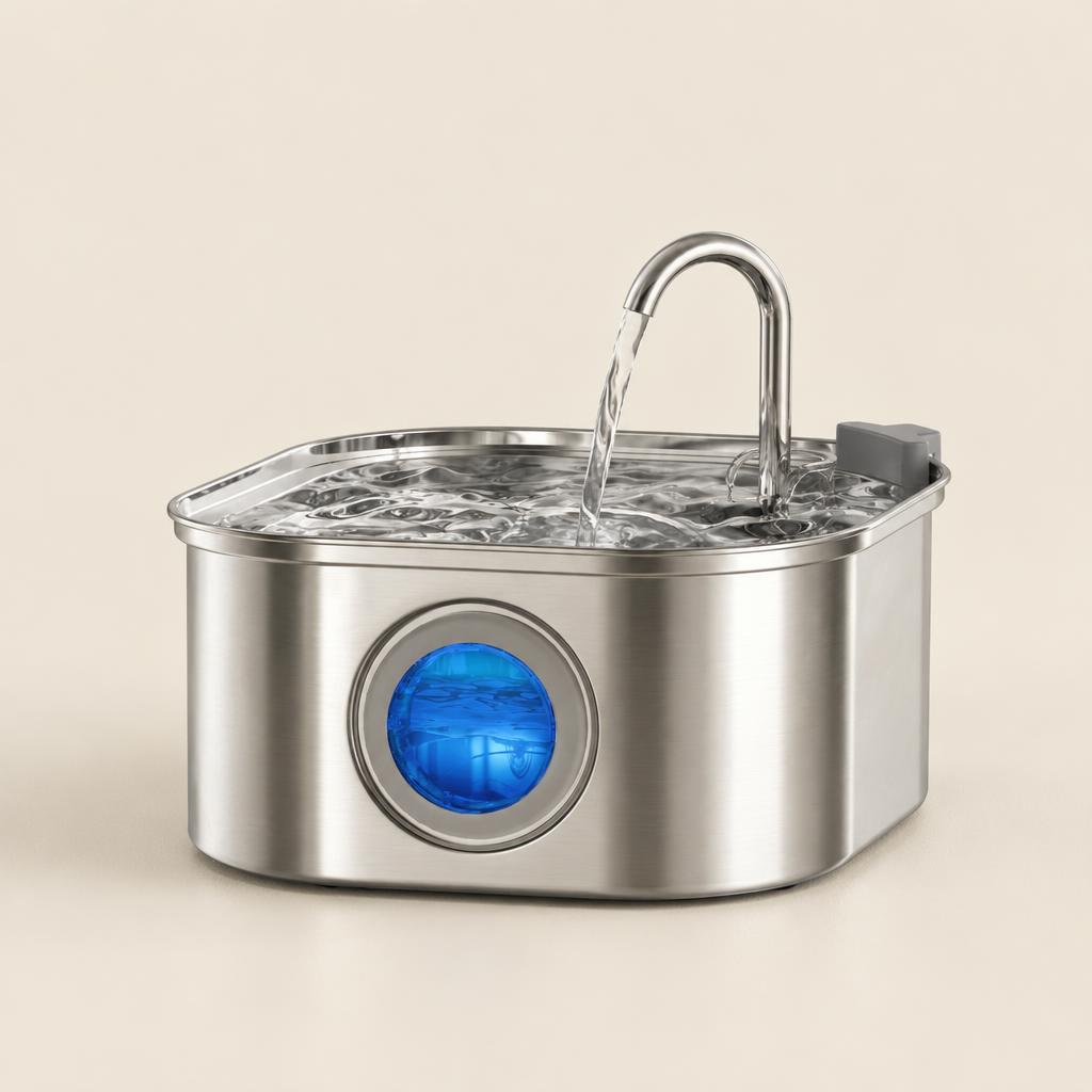 Fontaine à eau pour chat en acier inoxydable avec robinet