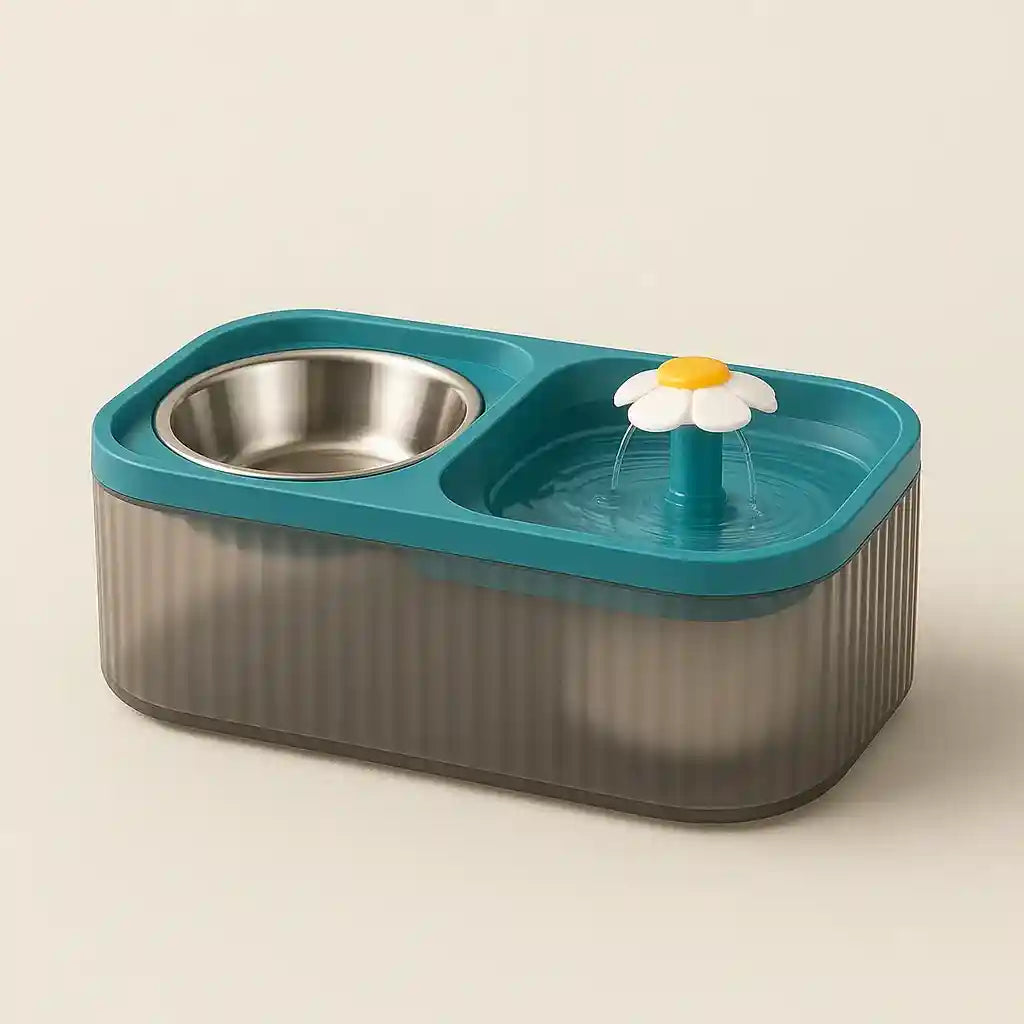 Fontaine à eau automatique + Gamelle inox pour chat – 2-en-1, silencieuse & filtrante